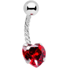 Red CZ Gem Lonely Valentine Heart Twisted Belly Ring
