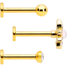 16G 5/16 White Faux Opal Gold Tone Flower Labret Curation Set of 3