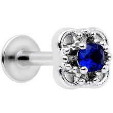 16G 5/16 Blue CZ Gem Square Cross Labret Monroe Tragus