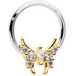 16G 3/8 Clear CZ Gold Tone Butterfly Hinged Segment Ring