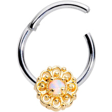 16G 3/8 White Faux Opal Lacy Flower Hinged Segment Ring