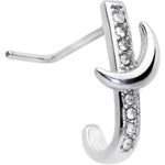 20G 3/16 Clear CZ Gem Sliver Moon Faux Hoop L Shaped Nose Ring