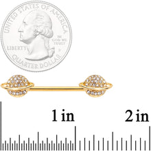 14G 9/16 Clear Gem Gold Tone Saturn Barbell Nipple Ring Set