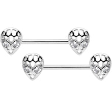 14G 9/16 Clear CZ Openwork Alien Barbell Nipple Ring Set