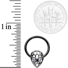 16G 3/8 Clear CZ Gem Black Openwork Alien Hinged Segment Ring
