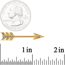 14G 9/16 Clear Gem Gold Tone Flying Arrow Barbell Nipple Ring Set