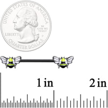 14G 9/16 Black Blissful Bumblebee Barbell Nipple Ring Set