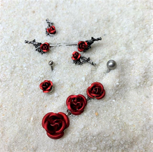 14G 9/16 Red Rose Flower and Gun Barbell Nipple Ring Set