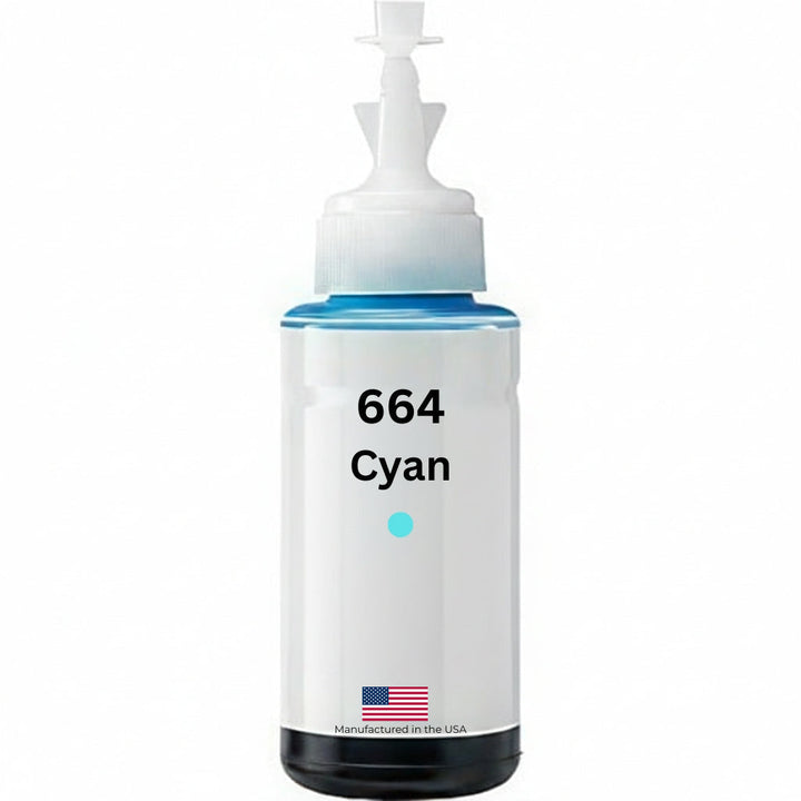 US Remanufactured for Epson 664 (T664220-S) 70ml Cyan High Yield Ink Bottle Made in the USA, T664220-S