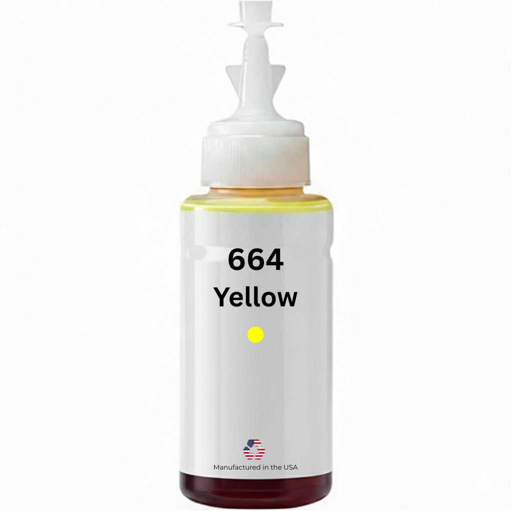 US Remanufactured for Epson 664 (T664420-S) 70ml Yellow High Yield Ink Bottle Made in the USA, T664420-S
