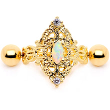 16G 1/2 White Synthetic Opal Gold Tone Art Deco Cartilage Cuff
