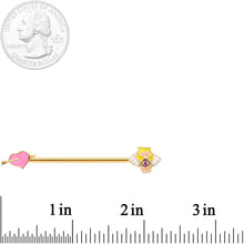 14G Pink Gem Gold Tone Cupid Industrial Barbell 38mm