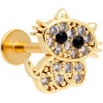 16G 5/16 Clear CZ Gem Gold Tone Glamour Cat Labret Monroe Tragus
