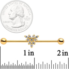 14G Clear CZ Gold Tone Triangle Industrial Barbell 38mm