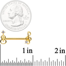 14G 9/16 Clear CZ Gold Tone Music Lover Barbell Nipple Ring Set
