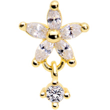 16G 5/16 Clear CZ Gem Gold Tone Flower Dangle Cartilage Tragus
