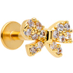 16G 5/16 Clear CZ Gem Gold Tone Holiday Bow Labret Monroe Tragus