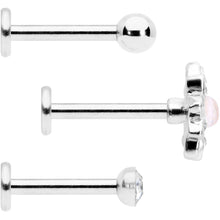 16G 5/16 White Faux Opal Flower Labret Set of 3