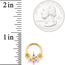 16G 3/8 Aurora CZ Gem Gold Tone Flower BCR Captive Ring