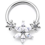 16G 3/8 Clear CZ Gem Flower BCR Captive Ring