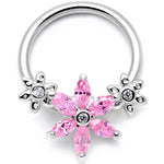 16G 3/8 Pink CZ Gem Flower BCR Captive Ring