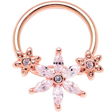 16G 3/8 Clear CZ Gem Rose Gold Tone Flower BCR Captive Ring
