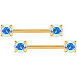 14G 9/16 Aurora CZ Gem Gold Tone Barbell Nipple Ring Set