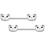 14G 9/16 Sweet Teddy Bear Barbell Nipple Ring Set