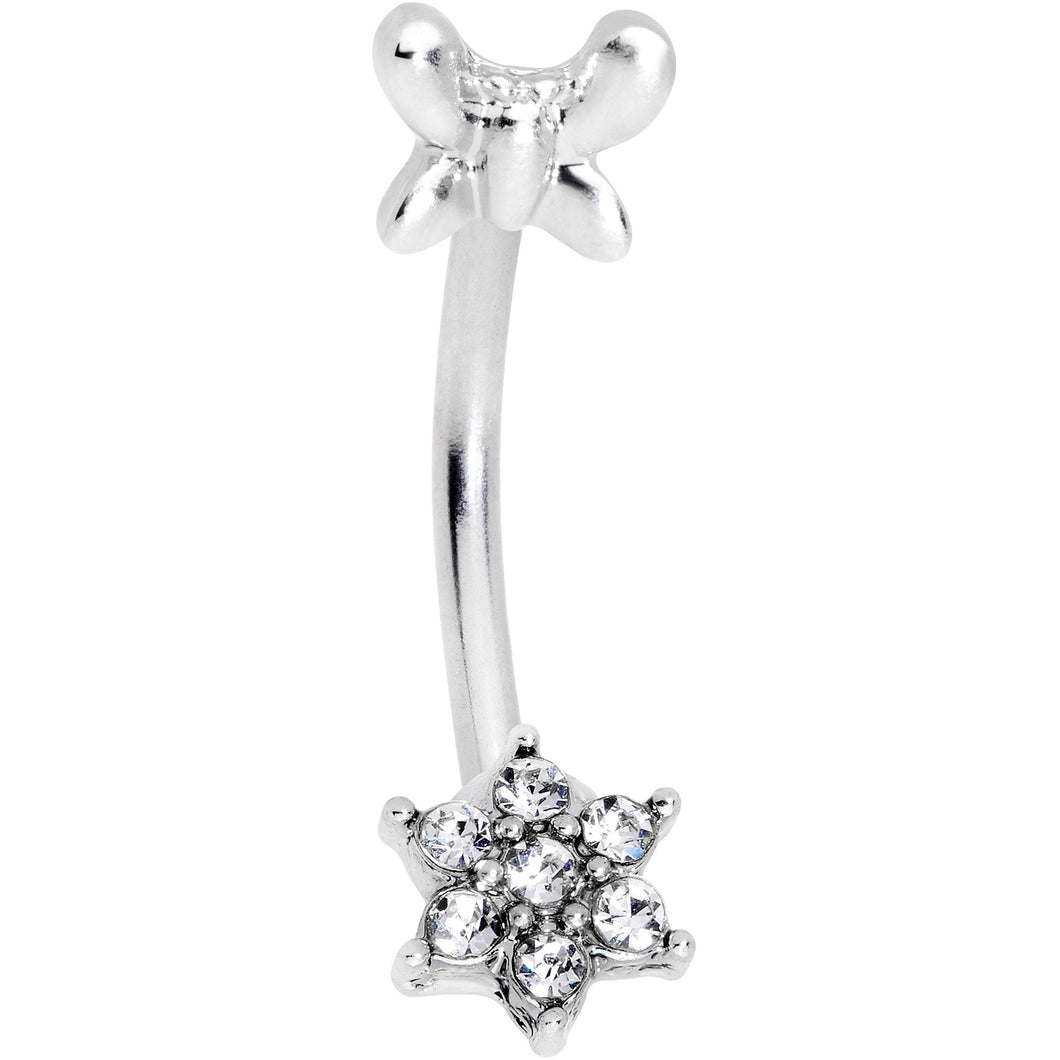16G 3/8 Clear Gem Spring Fun Flower Curved Eyebrow Ring