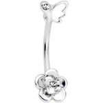 16G 3/8 Clear Gem White Butterfly Flower Curved Eyebrow Ring