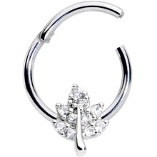 16G 3/8 Clear CZ Gem Maple Leaf Hinged Segment Ring