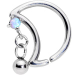 16G 3/8 White Faux Opal Crescent Moon Right Ear Closure Ring