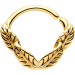 16G 3/8 Gold Tone Ring of Feathers Closure Ring