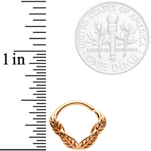 16G 3/8 Rose Gold Tone Ring of Feathers Closure Ring