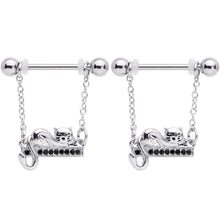 14G 5/8 Black Gem Nap Cat Dangle Nipple Ring Set