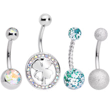 Aurora Gem Variety St Patricks Day Shamrock Belly Ring Set of 4