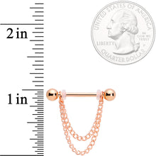 14G Rose Gold Tone Chain Dangle Nipple Ring Set