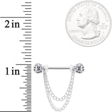 14G Clear Gem End Chain Dangle Nipple Ring Set