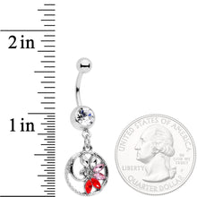 Red Clear Gem Tropical Flower Swirl Dangle Belly Ring