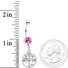 Pink Gem Love Tree of Life Dangle Belly Ring