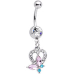 Clear Pink Blue Gem Spring Butterfly Heart Dangle Belly Ring