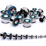 Aurora Gem Blue Orb Nautical Vibe Double Flare Plug Set 6mm to 25mm