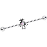 14G White Faux Opal Rock Out Robot Industrial Barbell 38mm