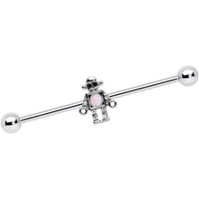 14G White Faux Opal Rock Out Robot Industrial Barbell 38mm