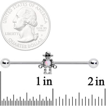 14G White Faux Opal Rock Out Robot Industrial Barbell 38mm