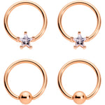 14G Clear Star CZ Gem Rose Gold Tone Captive Nipple Ring Set of 4