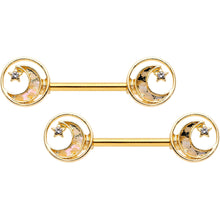 14G 9/16 Clear Gem Orbit Loop Crescent Moon Star Nipple Ring Set