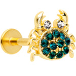 16G 5/16 Clear Green Gem Gold Tone Nautical Crab Labret Tragus