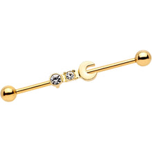 14G Clear Gem Gold Tone Crescent Wrench Industrial Barbell 38mm