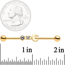 14G Clear Gem Gold Tone Crescent Wrench Industrial Barbell 38mm